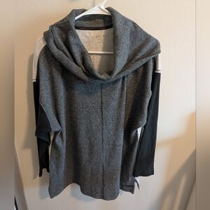 Calvin Klein Women's 1X Long Sleeve Waffle Knit Grey Black Plus Size Shirt Top